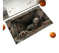 Paillasson Halloween 3D 60 x 40 cm - Illusion d'optique tête de mort | Poignée texturée antidérapante, profondeur 3D étrange ; design gothique crâne fantôme ; idéal pour entrée, salle de bain