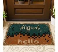 Paillasson Hello - Moderne et décontracté - Motif étoiles et notes de musique - Bleu sarcelle - Antidérapant - Décoration d'extérieur pour porte d'entrée, terrasse - 73,6 x 43,2 cm