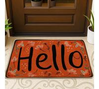 Paillasson Hello - Motif fleurs rustiques d'automne - Feuilles d'automne - Lavable - Profil bas - Décoration pour entrée, porche, salle de bain, bureau - 73,6 x 43,2 cm