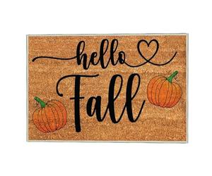 Paillasson Hello Pumpkin Welcome pour entrée extérieure en fibre de coco avec dos antidérapant - Vacances d'automne - Moisson d'automne - Festival - 40 x 60 cm (C)