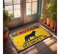 Paillasson humoristique avec inscription « Caution : Security In Action » - Panneau d'avertissement loup - Tapis décoratif pour cuisine (50 x 80 cm)