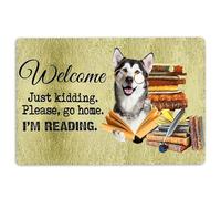 Paillasson Husky Sibir Dog And Book Please Go Home I'm Reading Welcome Tapis antidérapant pour salle de bain cuisine porche entrée 40 x 60 cm