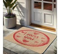 Paillasson « I Miss You » - Motif cœur - Pour entrée extérieure et intérieure - Décoration romantique - Antidérapant - Absorbant la poussière - Facile à nettoyer - 73,7 x 43,2 cm