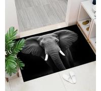 Paillasson Illustrations d'éléphants - 50 x 80 cm - avec Dos en TRP antidérapant - Tapis d'entrée - Portraits d'animaux - Lavable - pour l'intérieur et l'extérieur - Gris foncé