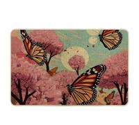 Paillasson imperméable motif papillon floral printemps beau botanique bohème artistique rose bleu décorations en caoutchouc attrape-saleté bureau salle de classe piscine garage maison lavable