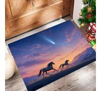 Paillasson Imprimé Cheval Sauvage Steppes Avec Envers Tpr Antidérapant, Tapis Absorbant 40X60Cm Ciel Étoilé Au Coucher Du Soleil Pour Entrée Extérieure Intérieur Lavable En Machine Tapis, Bleu-Orange