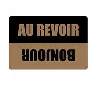 Paillasson imprimé en 3D Drôle Au Revoir Bienvenue Paillasson Cool Bonjour Au Revoir Paillasson Français Antidérapant en Caoutchouc Porte D'entrée Tapis Tapis Tapis De Sol-60x90cm