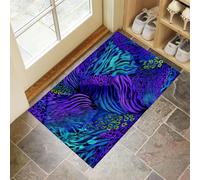 Paillasson Imprimés Zèbre Léopard Psychédéliques avec Envers en Caoutchouc Antidérapant Naturel, pour Entrée Extérieure, Intérieur Antidérapant, 50 X 80 Cm Imprimé Animal Abstraitbleu-Violet