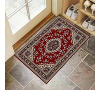 Paillasson Intérieur 40 x 60 cm Tapis de Porte Motifs Traditionnels Antidérapant Absorbant Tapis Entrée Intérieur Magnifiques Vignes Fleurs Lavable pour Chambre, Cuisine, Couloir, Rouge Foncé