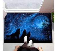 Paillasson Intérieur 40 x 60 cm, Tapis Entrée Intérieur, Animal Ciel Étoilé Hurlement du Loup Forêt Tapis d'entrée Antidérapant et Absorbant, Résistant, Lavable pour Porte, Couloir, et Balcon