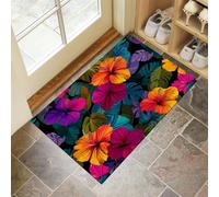 Paillasson Intérieur 50 x 70 cm, Tapis Entrée Intérieur, Fleurs Plantes Fleurs Et Feuilles d'hibiscus Tapis d'entrée Antidérapant et Absorbant, Résistant, Lavable pour Porte, Couloir, et Balcon