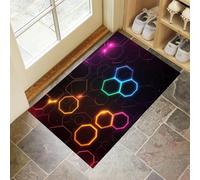 Paillasson Intérieur 50 x 80 cm, Tapis d'entrée Intérieur Hexagones Néon Antidérapant et Lavable Tapis de Sol Technologie Du Futur Résistant pour Porte D'entrée, Couloir, et Balcon - Violet Néon