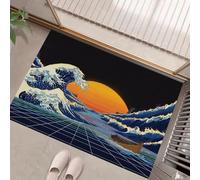 Paillasson Intérieur 60 X 90 Cm, Vagues Océaniques Abstraites Absorbant Paillassons Interieur Entree,Résistant, Rétrofuturisme Confortable pour Entrée, Cuisine, Salle De Bain, Chambre - Bleu