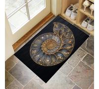 Paillasson Intérieur 80 x 120 cm Tapis de Porte Motif En Spirale Antidérapant Absorbant Tapis Entrée Intérieur Coquille Fossile Nautile Lavable Facile à Nettoyer pour Chambre, Cuisine, Couloir, Noir