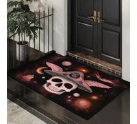 Paillasson Intérieur Champignons Crânes Planètes 90 x 150 cm | Tapis Entree Interieur Style Sombre Et Mystérieux, Profil Bas, Antidérapant, Tapis Pour Entrée, Lavable, Cuisine, Couloir, Noir