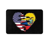 Paillasson Intérieur Drapeaux en Forme De Cœur Partagé des États-Unis Et De L'Équateur Tapis De Bain Doux Tapis De Douche Antidérapant Paillasson pour Chambre Porte Salon 40X60Cm