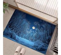 Paillasson Interieur Entree 40 X 60 Cm, Tapis D'Entrée Antidérapant Neige La Jungle, Tapis De Sol Forêt d'hiver Douces Absorbantes pour Entrée, Couloir, Chien, Bleu
