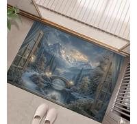 Paillasson Interieur Entree 45 X 75 Cm, Tapis D'Entrée Antidérapant Montagnes La Jungle, Tapis De Sol Paysage d'hiver Douces Absorbantes pour Entrée, Couloir, Chien, Gris Clair