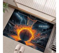 Paillasson Interieur Entree 50 X 80 Cm, Tapis D'Entrée Antidérapant Basket-Ball Flame, Tapis De Sol Style Photographie Douces Absorbantes pour Entrée, Couloir, Chien, Gris