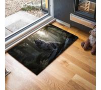 Paillasson Interieur Entree 60 x 120 cm, Tapis de Bienvenue Fin Forêt Réaliste Antidérapant Lavable Tapis de Porte Lynx Mystérieux Facile à Nettoyer pour Couloir Cuisine Salle De Bain, Vert Foncé