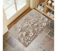 Paillasson Interieur Entree 60 x 90 cm, Tapis de Bienvenue Fin Bas-Relief Français Antidérapant Lavable Tapis de Porte Branches Feuilles Fleurs Gesang pour Couloir Cuisine Salle De Bain, Poudre Nue