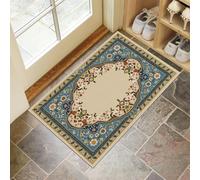 Paillasson Interieur Entree 90 x 150 cm, Tapis Antidérapant Petite Bordure Florale Tapis de Porte Peinture Miniature Indienne Absorbant, Lavable pour Chambre, Cuisine, Entrée, Couloir - Bleu Clair