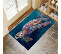 Paillasson Interieur Entree Antidérapant 50 X 80 Cm, Tortue Abstraite Tapis Interieur, Paillasson Antidérapant Animaux Marins, Absorbe l'eau Ramasse La Saleté pour Entrée, Intérieur (Bleu Foncé)