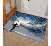 Paillasson Interieur Entrée Artiste Galaxie 50 x 80 cm, Tapis D'entrée Antidérapant Et Lavable En Machine, Tapis Style D'Illustration De Science-Fiction Idéal Pour Entrée Porte Et Couloir, Bleu Foncé