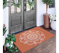 Paillasson Intérieur Entrée Fleurs Vignes Mandalas 40 x 60 cm, Tapis D’entrée Antidérapant Lavable, Tapis De Sol Dessin Au Trait Vintage Microfibres Douces Pour Entrée, Couloir, Animaux, Orange