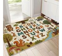 Paillasson Intérieur Entrée Forêt Animaux Alphabet 60 x 90 cm, Tapis D’entrée Antidérapant Lavable, Tapis De Sol Style Livre D'Images De Dessin Animé Microfibres Douces Pour Entrée, Couloir, Animaux