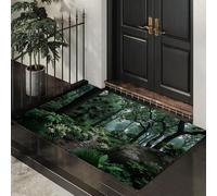 Paillasson Intérieur Entrée Forêt Sentiers Fleurs 40 x 60 cm, Tapis D’entrée Antidérapant Lavable, Tapis De Sol Paysages Tropicaux Microfibres Douces Pour Entrée, Couloir, Animaux, Vert Foncé