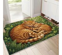 Paillasson Intérieur Entrée Jungle Chat Orange 90 x 150 cm, Tapis D’entrée Antidérapant Lavable, Tapis De Sol Style Aquarelle Guérisseur Microfibres Douces Pour Entrée, Couloir, Animaux, Orange