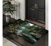 Paillasson Interieur Entrée Rochers Ruisseaux Forêts 80 x 120 cm, Tapis D'entrée Antidérapant Et Lavable En Machine, Tapis Paysages Fluviaux Naturels Idéal Pour Entrée Porte Et Couloir, Vert Foncé