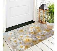 Paillasson Intérieur Illustrations Impressionnistes 50X80Cm,Antidérapant Lavable Machine,Tapis D’Entrée Maison Blanc Jaunâtre Des Marguerites Dans Une Mer Fleurs,Tapis Pour Cuisine Porte D’Entrée