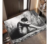 Paillasson Interieur Rétro Sombre 80 x 120 cm | Tapis d'Entrée Figure Triste Et Recroquevillée Antidérapant et Lavable en Machine, Absorbantes pour Chien,Porte, Passage, Cuisine Gris Anthracite