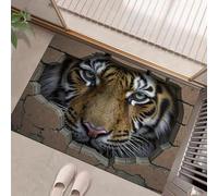 Paillasson Intérieur Tapis 40 x 60 cm, Phrase erronée visuelle 3D Un tigre perce un mur de briques, Entrée Intérieur Extérieur Imperméable,Antidérapan,Tapis pour patio, porche, entré - jaune brunâtre