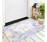 Paillasson Lavable Arc-en-Ciels Ours Lapin, Attrape-Poussière Joli Patchwork Art Fin Tapis De Sol, Tapis Antidérapant à Poils Courts pour Entrée, Cuisine, Porte D'entrée, 80 x 120 cm