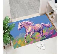 Paillasson Lavable Cheval Au Galop, Attrape-Poussière Graffiti Aquarelle Animal Fin Tapis De Sol, Tapis Antidérapant à Poils Courts pour Entrée, Cuisine, Porte D'entrée, 80 x 120 cm
