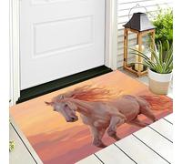Paillasson Lavable Coucher De Soleil Chevaux Au Galop, Attrape-Poussière Réalisme Animal Rétro Fin Tapis De Sol, Tapis Antidérapant à Poils Courts pour Entrée, Cuisine, Porte D'entrée, 80 x 120 cm