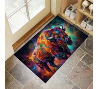 Paillasson Lavable Éclaboussures d'encre Bisons, Attrape-Poussière Animaux Graffiti Aquarelle Fin Tapis De Sol, Tapis Antidérapant à Poils Courts pour Entrée, Cuisine, Porte D'entrée, 80 x 120 cm