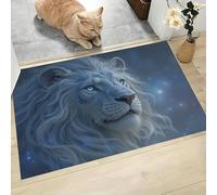Paillasson Lavable en Machine, Motif Contes Fées Animaux Ciel Étoilé Lion, à Poils Courts Antidérapant et Doux Tapis Entree Interieur pour Couloir, entrée ou Cuisine, Bleu, 40 x 60 cm