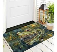 Paillasson Lavable Étang Grenouille, Attrape-Poussière Animaux À L'Aquarelle Fin Tapis De Sol, Tapis Antidérapant à Poils Courts pour Entrée, Cuisine, Porte D'entrée, 50 x 80 cm