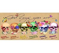 Paillasson Lavable Tapis De Porte Crâne Rainbow Fleurs Dieu des Fleurs Dit Que Tu ES Unique, Spéciale Et Adorable Facile À Nettoyer Tapi De Douche pour Chambre Terrasse 40X60Cm