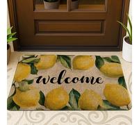 Paillasson Lemon Welcome - Tapis d'entrée jaune citron pour décoration d'intérieur, extérieur et intérieur antidérapant, nettoyage facile à la poussière, 73,6 x 43,2 cm