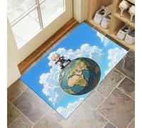 Paillasson Les Gens Et La Terre 60 x 90 cm Tapis de Sol Style De Dessin Animé Tapis d'entrée Antidérapant Lavable Tapis de Bienvenue pour intérieur, Cuisine, Salle, Couloir - Bleu