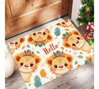 Paillasson Lion Mignon, Motif Animal De Style Indien pour Entrée Intérieure, Tapis De Sol Respectueux De l'environnement Antidérapant Facile À Nettoyer - Décoration Beige
