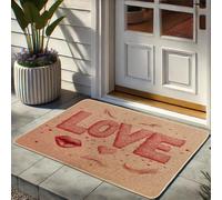 Paillasson Love Heart Red Kiss - Décoration de la Saint-Valentin - Tapis de bienvenue antidérapant pour extérieur et intérieur - Facile à nettoyer et absorbant - 73,2 x 43,2 cm