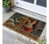 Paillasson « Merry Christmas » motif lapin rouge, décoration pour extérieur et intérieur, tapis de bienvenue de Noël mignon, lavable et antidérapant, 73,2 x 43,2 cm