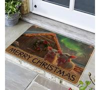 Paillasson « Merry Christmas Porcinets » - Joli paillasson en forme de cochon de pêche pour extérieur et intérieur - Caoutchouc lavable et antidérapant pour l'entrée de Noël - 73,7 x 43,2 cm