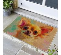 Paillasson mignon en forme de chihuahua, aquarelle vive pour entrée extérieure et intérieure, décoration d'été, antidérapant, facile à nettoyer, 73,6 x 43,2 cm